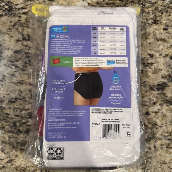 Women's Underwear Hanes Tagless 7 Cotton Brief Panties Sz 7 New Print/solid Mix - Picture 3 of 3